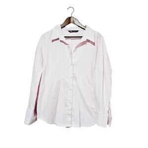 Zara Striped Button-up Shirt Pink & White Women's Size XL Effortless Chic Casual